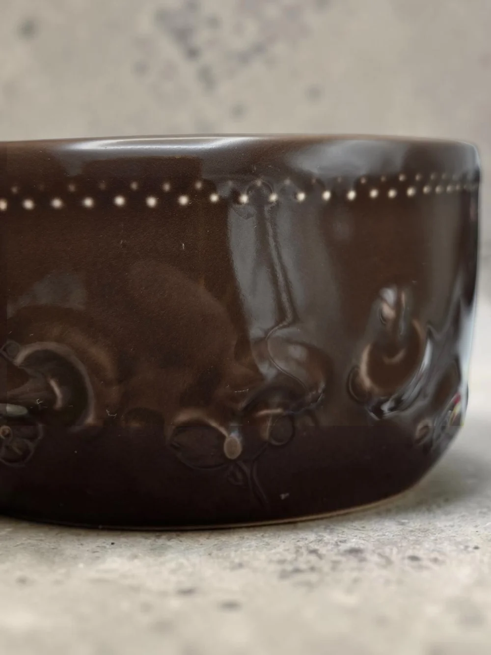 Pier 1 Imports Mushroom Stoneware Bowl Portugal Brown Embossed 8.5
